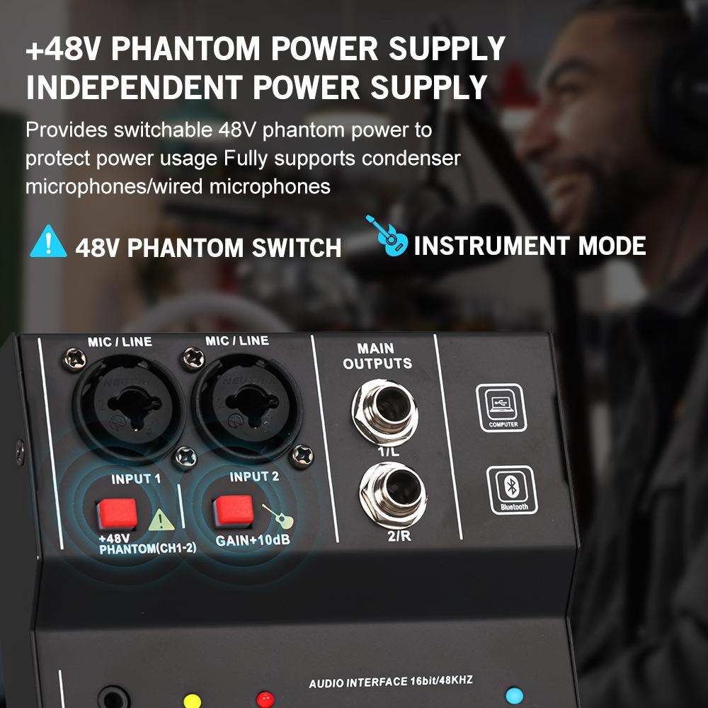 Teyun Q12 Q12m Professional 2 Channels Audio Mixer Interface Sound Card Console Mini USB Recording Mixer For DJ Studio Guitar