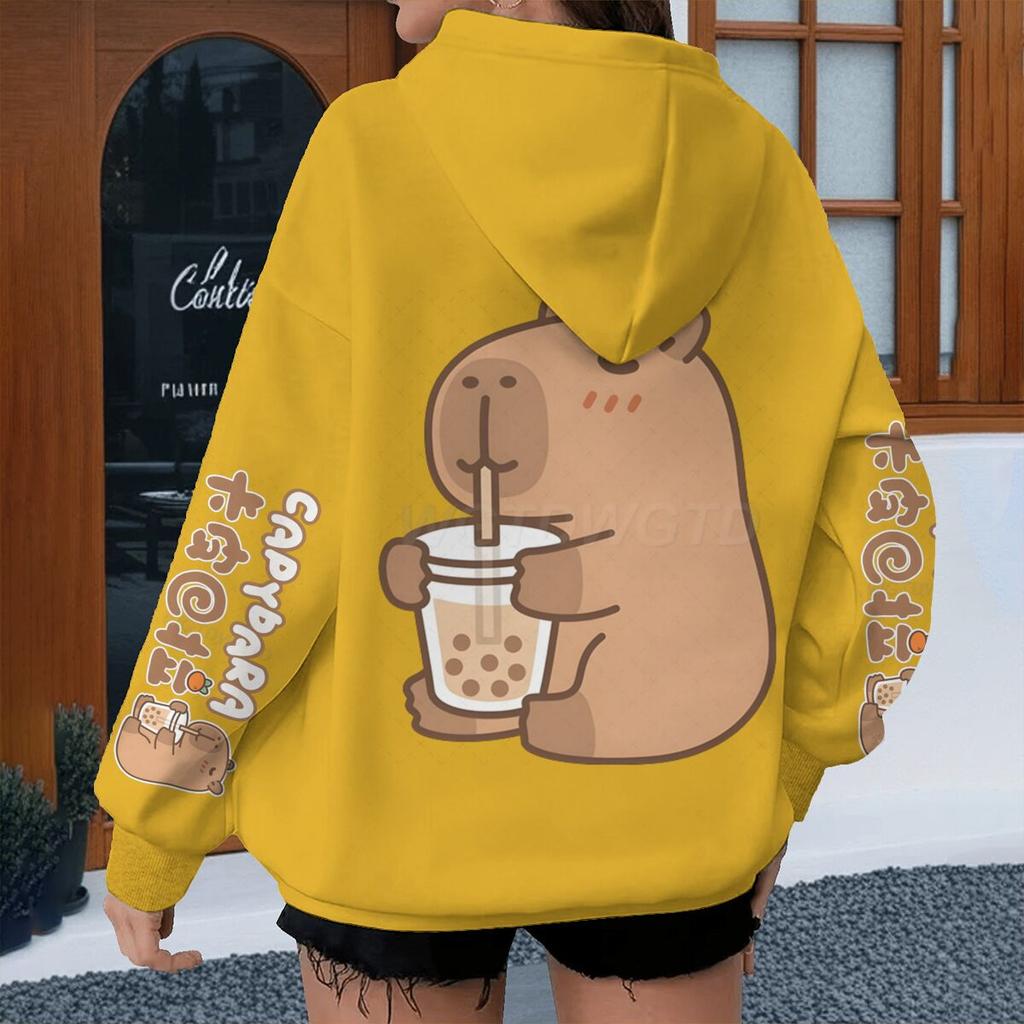 Cartoon Capybara Design Hoodies Women Men Long Sleeve Sweatshirt Spring Autmn Fun Animal Capybara Pullover Girls Cute Hoody
