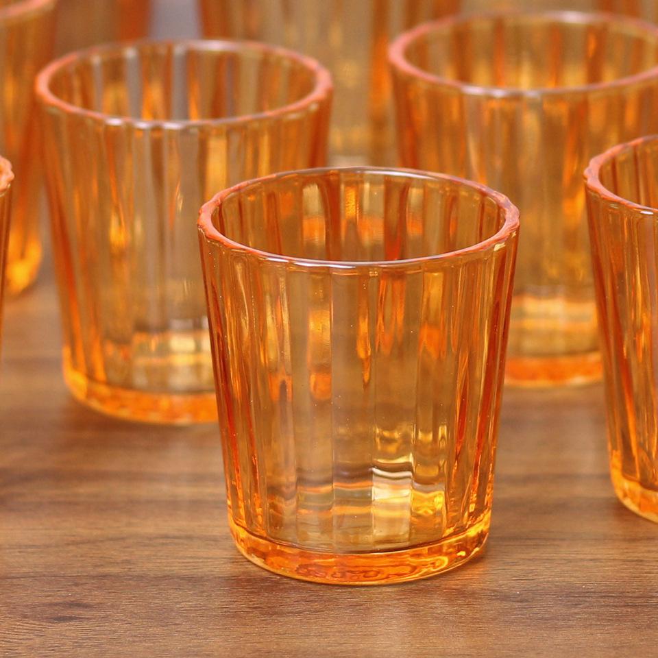 American-Style Striped Glass Tea Light Candle Holder for Home Parties