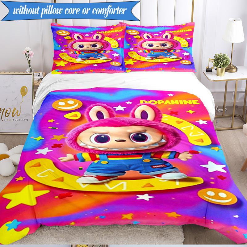 Labu-bu Friends Adventure 3pcs K-pop music group Bedding set,Ideal for Bedroom, Dormitory,Including Duvet Cover And 2pcs Pillowcases,Fan gifts