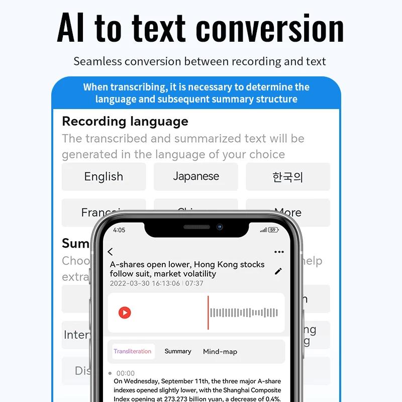 Mini Intelligent Ai Voice Recorder Real-time Transcription Simultaneous Languages Translator Summary Audio Dictaphone Mp3 Player