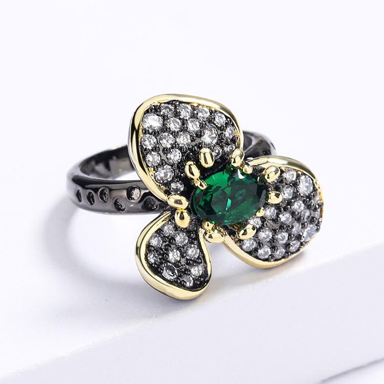 2026 Anel Colar Brincos Stud Estilo Retro Elegante de Luxo Leve Conjunto de Três Peças Flor Ligeiramente Incrustada com Zircônia Senso Tridimensional
