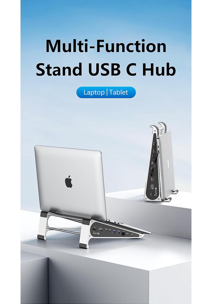 Aluminum Alloy Laptop Docking Station Stand with Heat Dissipation - 7-in-1 Computer Holder.