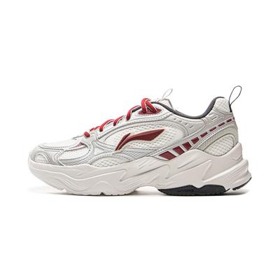 Li Ning Meteor 2K Klassische Mode Vielseitig Retro Bequem Rutschfest Abriebfest Atmungsaktiv Low-Top Dad Shoes Damen Sneaker Weiß Grau AGCV114-4