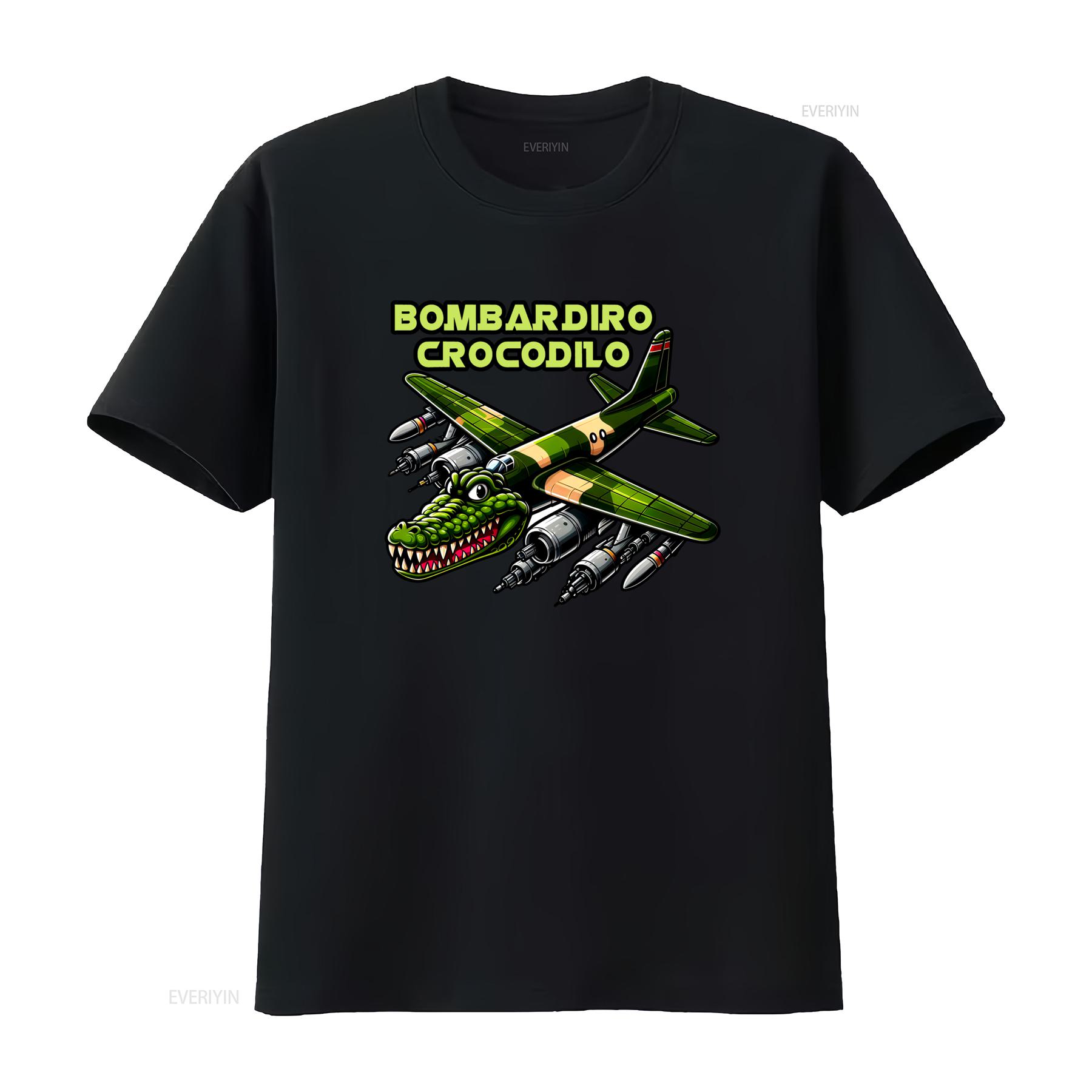 

Bombardiro Crocodilo Italian Brainrot Character Minimalistic Logo Cotton T Shirt Top Unique Camo Plane Crocodile Design 4XL