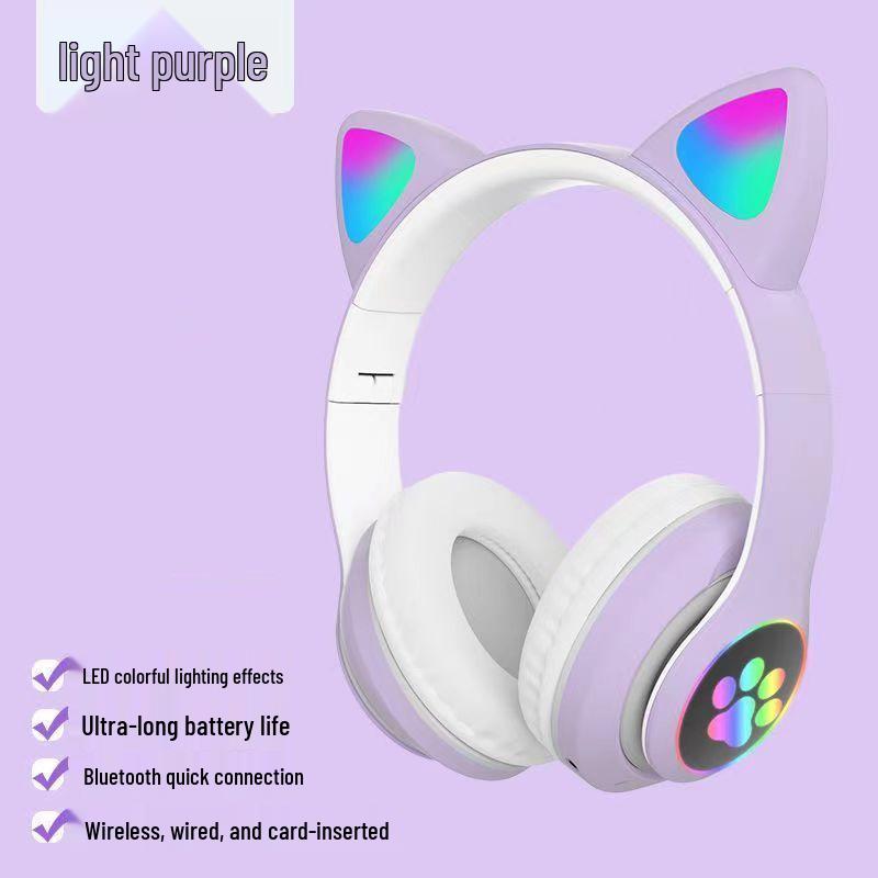 Luminous Cat Ear Bluetooth Over-Ear Headphones STN-28: Ultra-Long Battery Wireless Headset