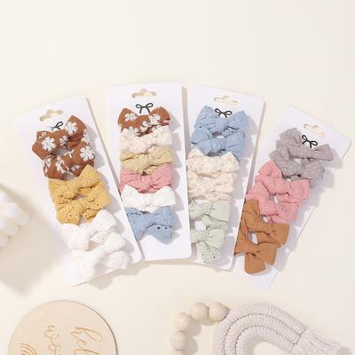 6pcs/set Mini Bow Baby Solid Bowknot Hair Clips Girl Cotton Print Hollow Hairpin Children Sweet Hairgripe Kids Hair Accessories