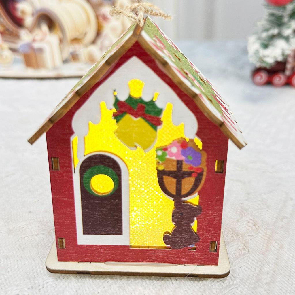 Nordic Style Light-Up Wooden Christmas Tabletop House Ornaments