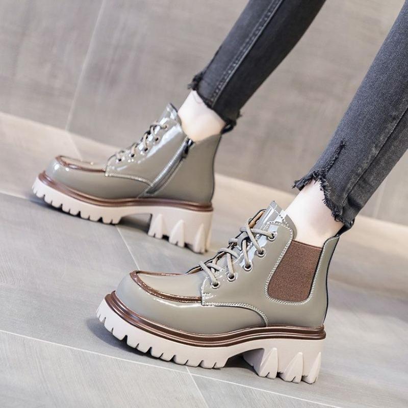 Pu Leather Platform Loafers Woman  British Style Thick Heels Oxfords Shoes Women Lace-up  College Gothic Shoes Mujer Q04