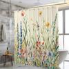 1Pc Herbs & Flowers Shower Curtain - Polyester, 71X71", 12 Hooks, Vibrant Botanical Design, Modern/Rustic Bathrooms
