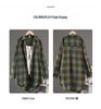Women's Loose-Fit Cross-Grid Shirt Jacket - High-Low Hem, Long Sleeve, Covers Butt, Cotton Linen, Plus Size