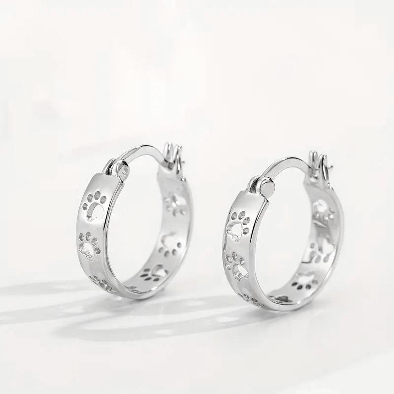 Cute puppy paw print ear buckle, pet footprint earrings, hollow design love cat paw earrings