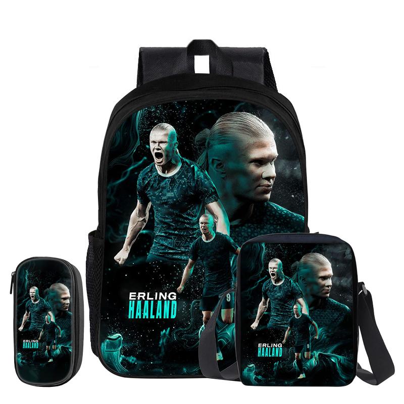 Voetbalster Rugzak 3-delige Set Rugzak Haaland Schoudertas Etui's Boekentas Kinderen Cadeau kind Mochila Sport Schooltas