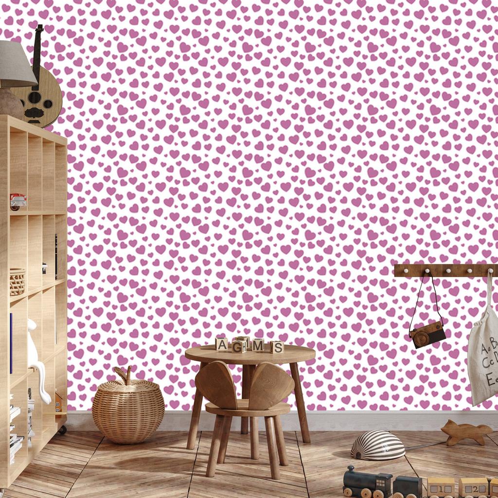 Heart Wallpaper White, Powder Pink and Purple 50x1000