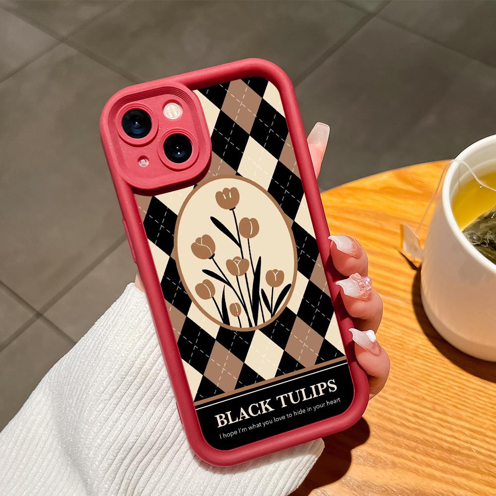 

Для iPhone 16 15 14 13 12 11 Pro Max XS Max XR X SE 8 7 мягкий силиконовый винтажный чехол с узором в форме ромба и полностью закрывающий объектив iPhone SE 2020 красный