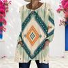 Women Plus Size Round Neck Long Sleeve Abstract Printed Loose Fit Longline T Shirt With Pockets
