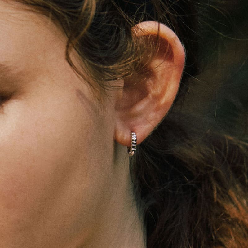 By Hyeres [925 Silver] Stack Brick Mini One Touch Earrings (Silver) BH7E40713W9XXX