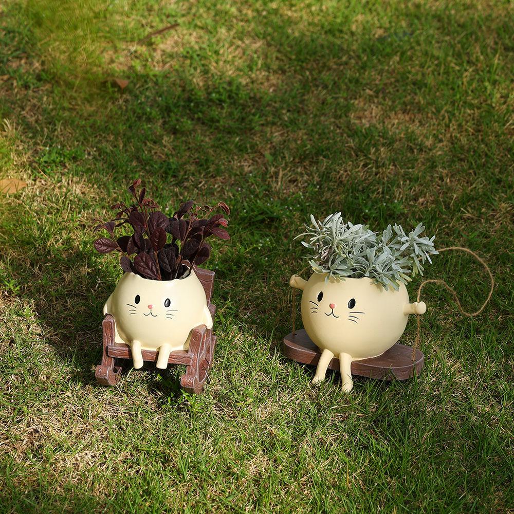 Potted cat swing rocking chair ornament home outdoor garden flower pot decoration resin handicraft