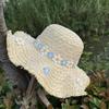 Seaside Beach Vacation Wind Blue and White Flower Straw Hat Women's Versatile Simple Sunshade Sunscreen Hat Trendy Big Brim