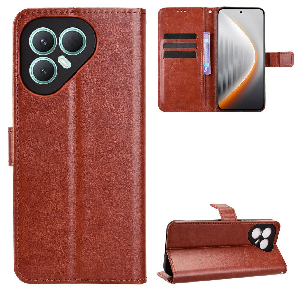 

For TECNO Pova 7 Pro 5G PU Leather Case with Strap Crazy Horse Texture Phone Wallet Cover Brown