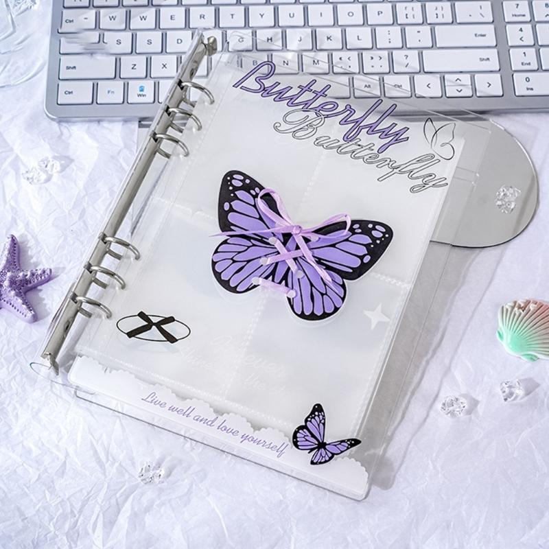 Elegantes Acryl-Fotoalbum mit 4 Fächern pro Seite 6 Ringe Schleifen-Ordnerdeckel Kartenhalter Sammlerbuch