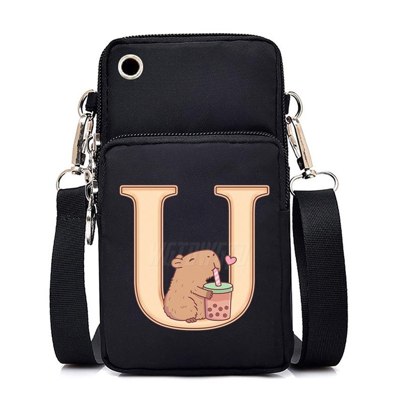 Lightweight Multifunctional Oblique Span Bag Fashion Kapibara Letter Print Black Change Bag Casual Shoulder Bag
