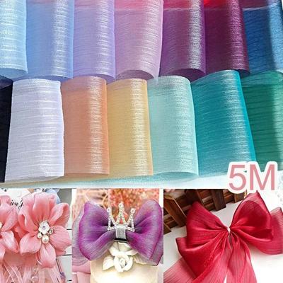 New 5M Pleated Chiffon Ribbon 6cm Wide DIY Tulle Yarn Bow Ribbon Hairwear Bouquet