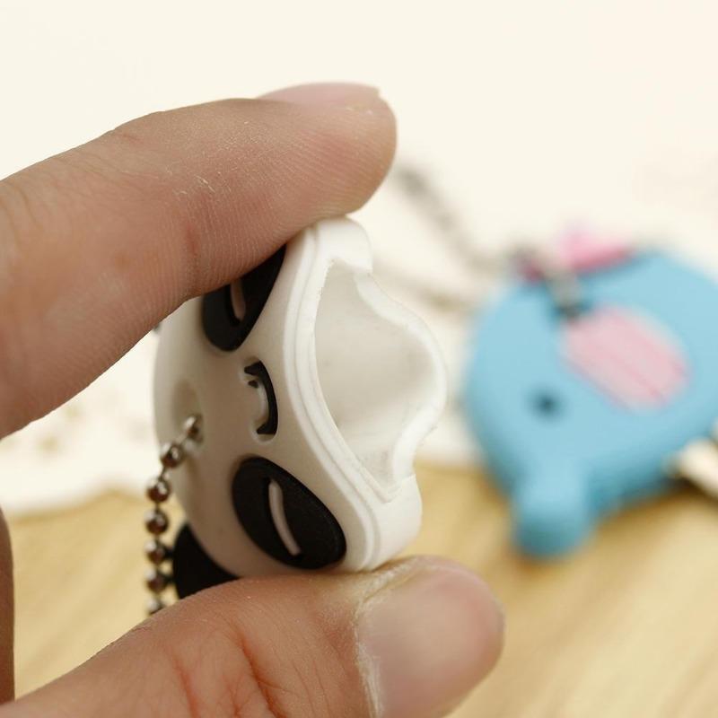 1Pcs Creative Lovely Chain Keyring Cartoon Elephant Panda Head Cover Top Cap Key