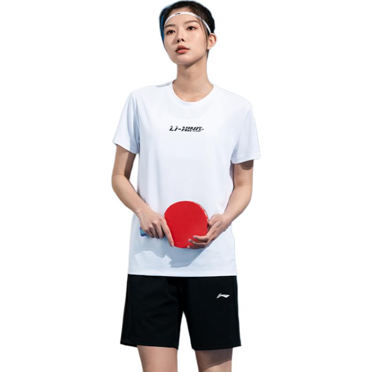 Li Ning Table Tennis Series Brand Print Moisture-Wicking Quick-Dry Cool Casual Sports Short Sleeve T-Shirt Unisex Tops White ATSV609-2