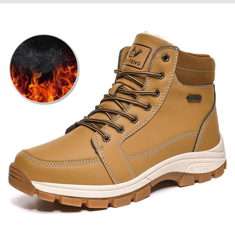 Men's Waterproof Non-Slip High-Top Hiking & Travel Shoes - Versatile, Outdoor, Plus Size, Velvet-Lined.
