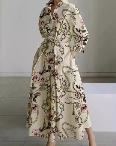 During the Republic of China, Large-size Commuter Fashion POLO Collar Lining Long Short-sleeved Loose Pendulum Dress