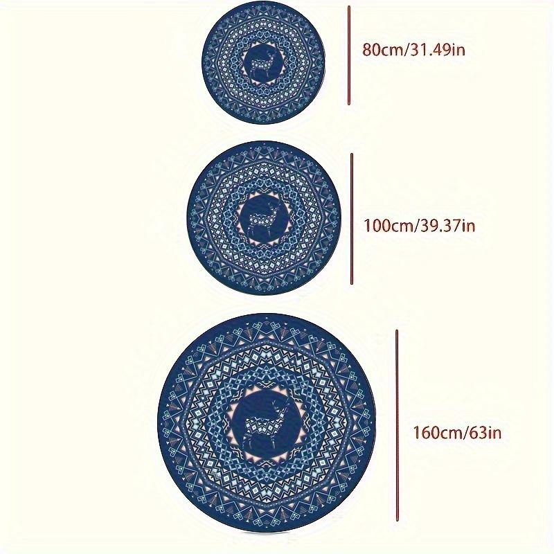 Crystal Velvet carpet[2D Flat, Not 3D]Comes with 2 Anti Slip matsLarge Round Area Mat with Intricate Blue Geometric Pattern