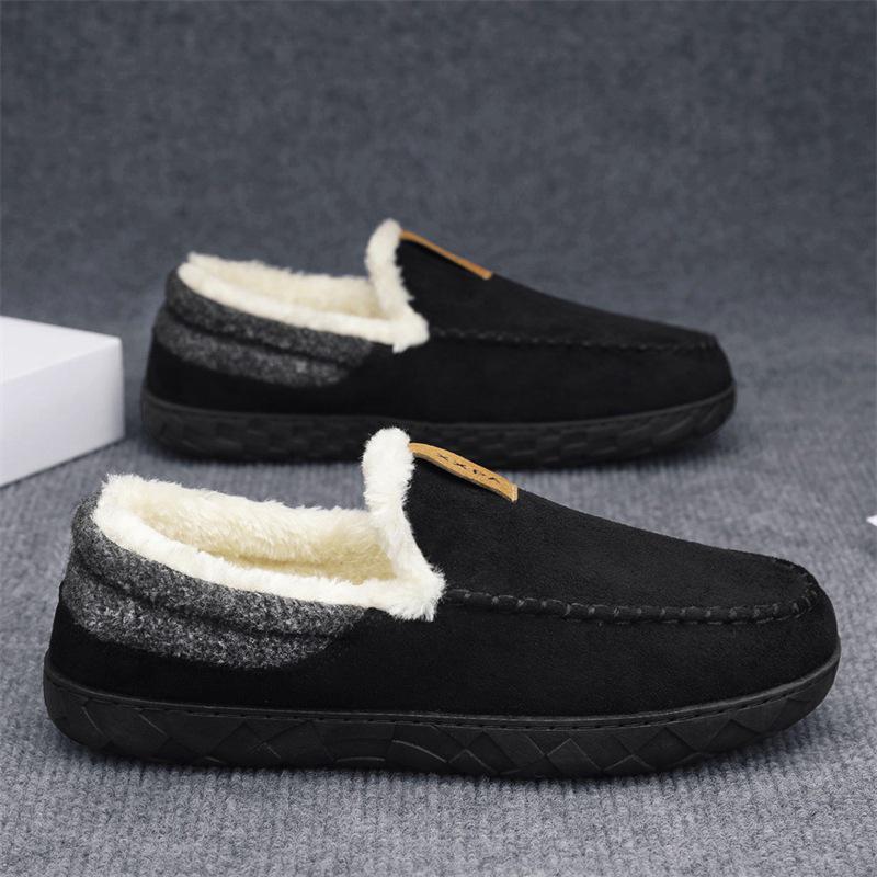 Men's Lazy Slip-on Snow Boots, Winter Velvet Warm Fur Cotton Shoes for Northeast Men
