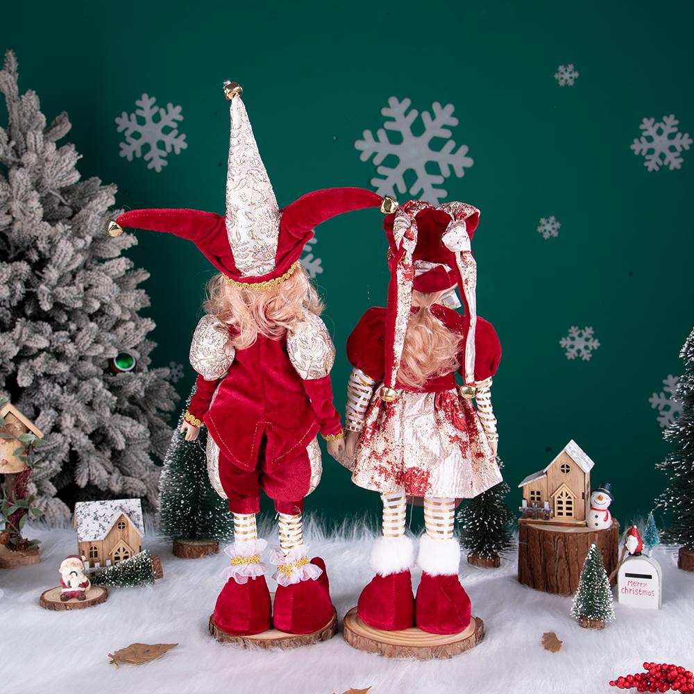 Red-Gold Retro Standing Christmas Jester Doll