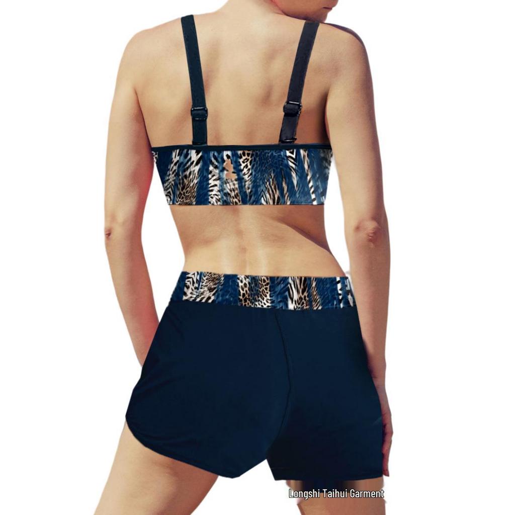 2025 Cross-border Flat-leg Halter Print Slimming Bikini Set