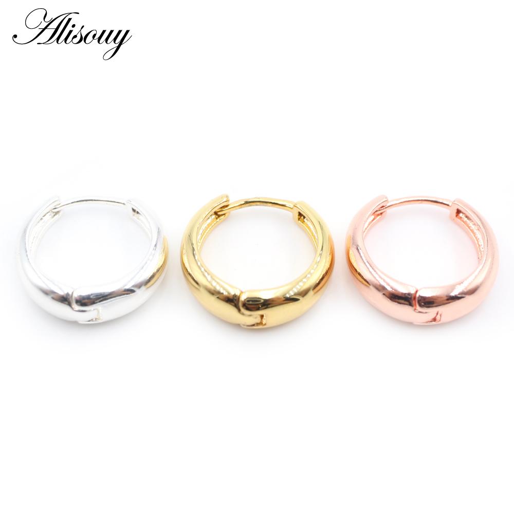 Alisouy 2pcs Copper Alloy Cute Curve Polishing Small Circle Round Hoop Earrings For Women Men Ear Cuff Brincos Hinged Jewelry