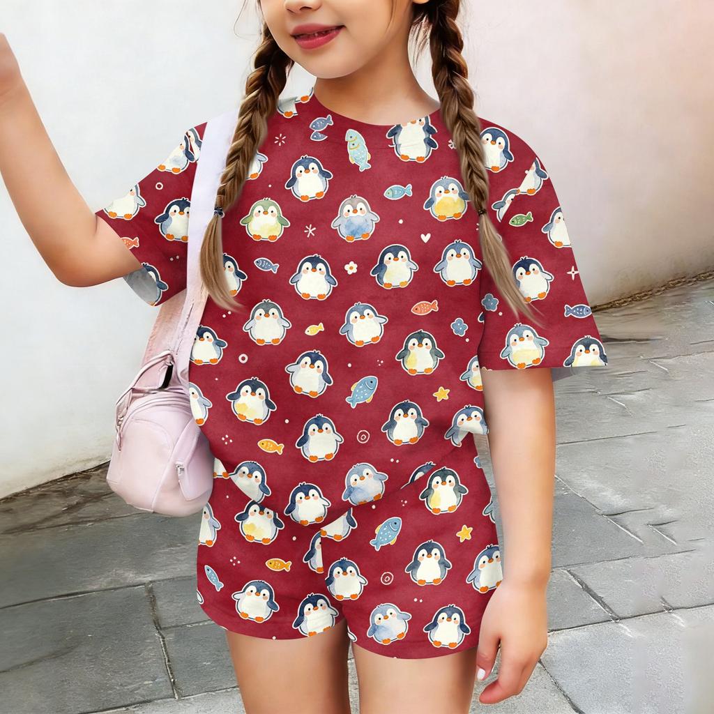 Kids Casual Short Sleeve Top and Shorts Set Lightweight Soft Fabric Animal Print Summer Outfit for Toddlers and Children