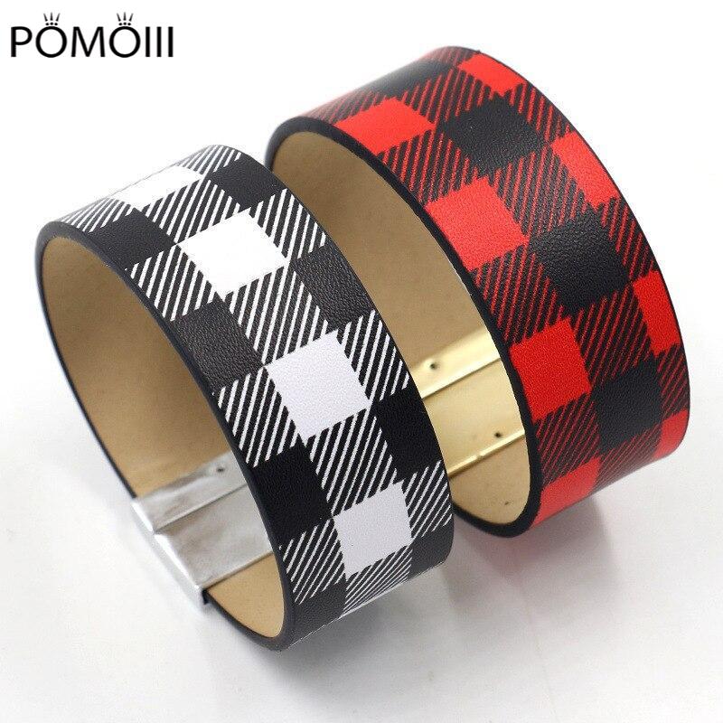 Bracelet for Women Fashion Jewelry Christmas Series Red Plaid Bracelet PU Leather Wide Bracelet