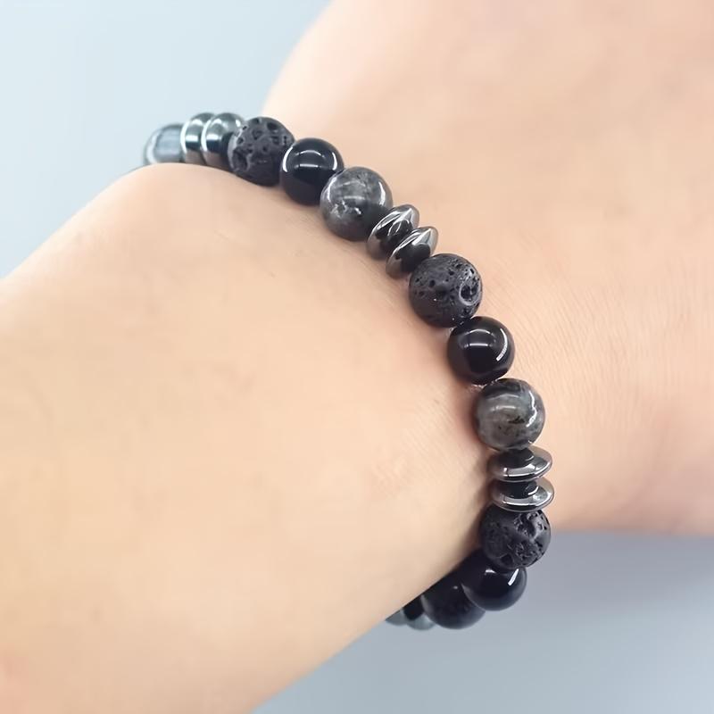 1pc Handmade Bohemian Marble Black and Gray Stone Bracelet | Unisex Spiritual Charm Accessory, Ideal for Couples Christmas and Valentine'S Day Gifts