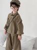 Boys' Retro Chinese Style Casual Set - Autumn 2025: Solid Color Long Sleeve Top & Pants with Frog Buttons