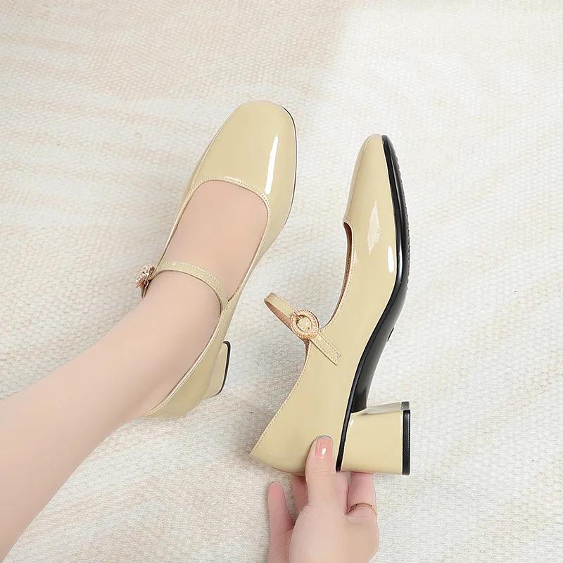 Fashion Mother'S Shoes Soft Leather Soft Bottom Women'S Shoes New Work Shoes Ladies Leather Spring Summer Single Shoes High-Heeled