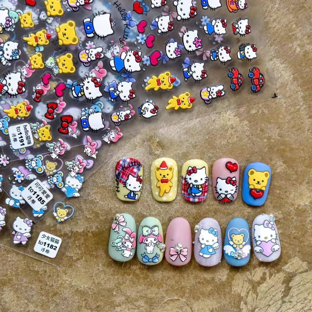 Милые мультяшные наклейки для дизайна ногтей, Наклейки Hello Kitty для дизайна ногтей, Рельефные наклейки Hello Kitty для дизайна ногтей, 3D клейкие наклейки для дизайна ногтей, Аниме Каваи