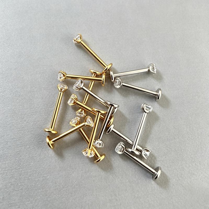 10PCS F136 Ttianium Piercing Labret Lip Stud Ring CZ 16G Internal Thread Stud Earring Ear Tragus Cartilage Helix Daith Jewelry