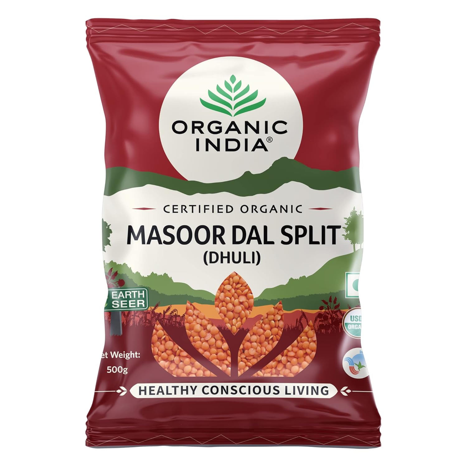 Organic India Masoor Dal Split Dhuli 500g Pack | High Protein & Fiber Lentils, Easy to Cook Indian Lentils