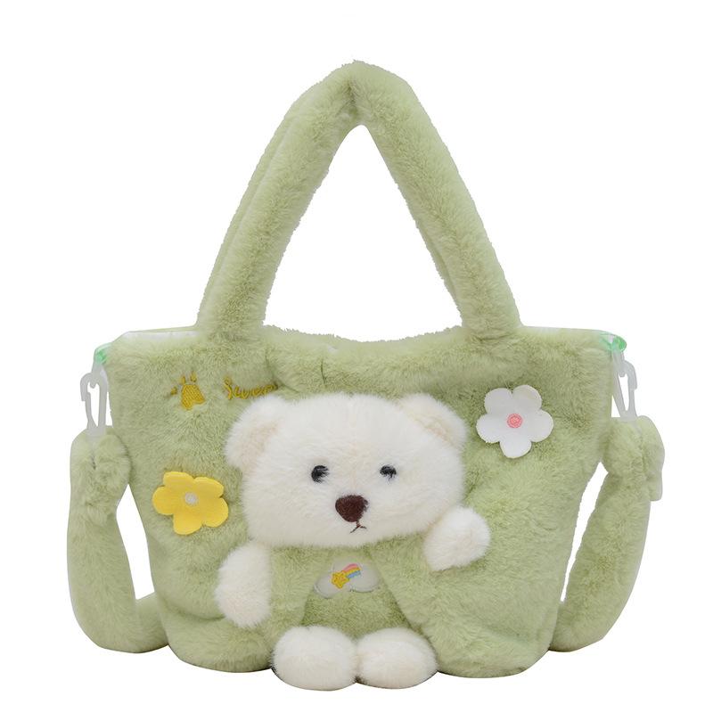 Fresh and cute three-dimensional bear messenger bag hand bag girl heart student going out large capacity shoulder storage bag