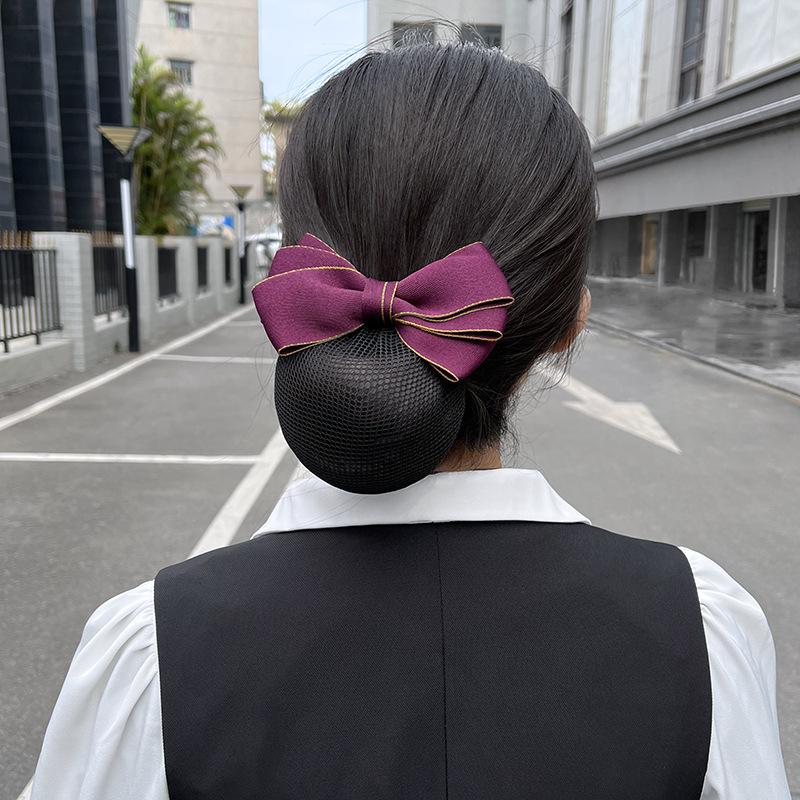 Head Flower Female Vocational Nurse Hairnet Bank Flight Attendant Special Disc Hair Net Pocket Bow Hairpin Tooling Headdress