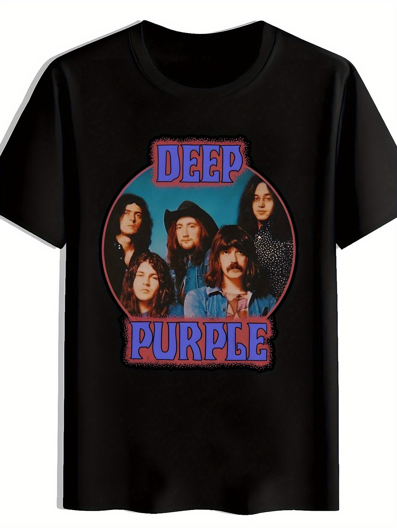 

Vintage Deep Purple Rock Band Graphic T-shirt - Black Short Sleeve Round Neck Summer Tee with Retro Music Print M