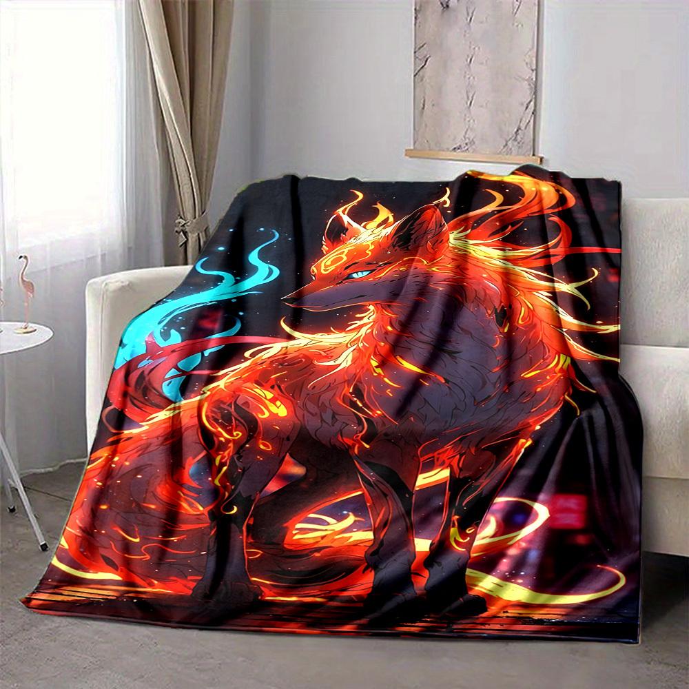 1pc Flame Fox Blanket, Lightweight Flannel Throw Blanket for Sofa, Bed, Travel, Camping, Living Room, Office, Couch, Chair, and Bed