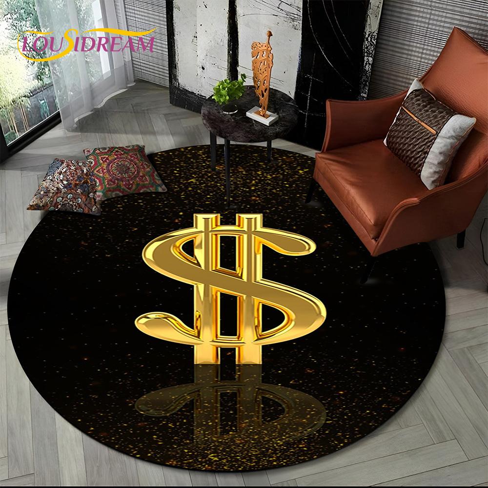 Rich Euro Dollar Money 3D Pattern Round Carpet Rug for Living Room Bedroom Child Playroom Chair Decor,Pet Area Rug Non-slip Mat