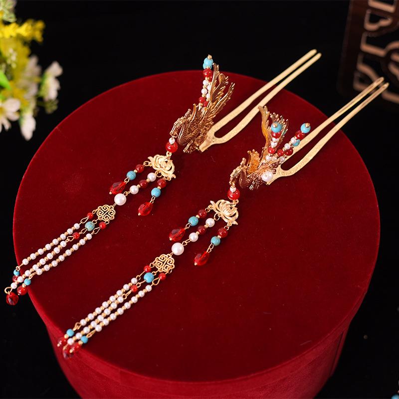 Vintage Phoenix Tassel Step Shaking Hairpin For Women Hair Stick Hair Clip Wedding Party Chinese Hanfu Hair Accessories Hair Pin